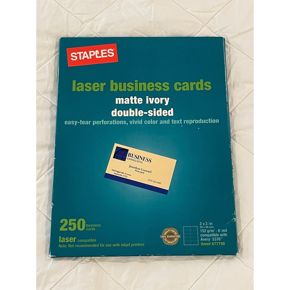 00238 - Staples Laser Business Cards‎ Matte Ivory Double-Sided 250 Count New